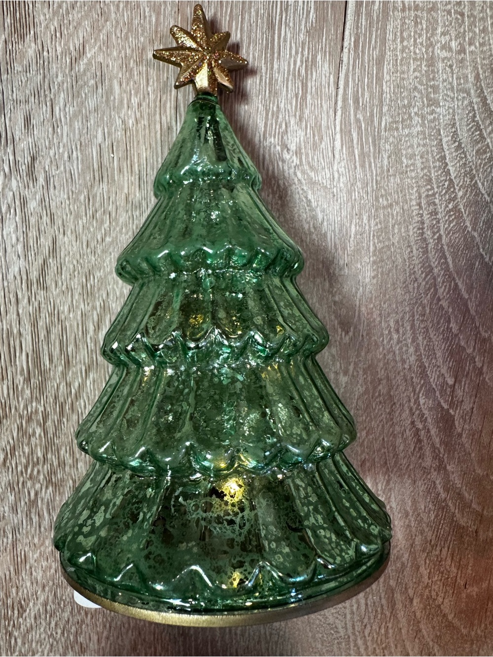 Lenox Green Glass Christmas Tree with Gold Star decor with light - Picture 5 of 10